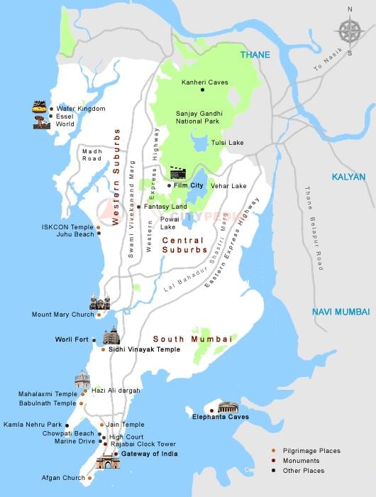 ನಕ್ಷೆ ಮುಂಬೈ ಪ್ರವಾಸಿ ಸ್ಥಳಗಳು
